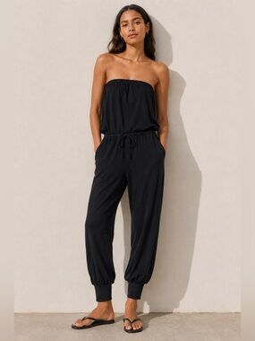 Sundry Strapless Black Jogger Jumpsuit Size 2 Medium